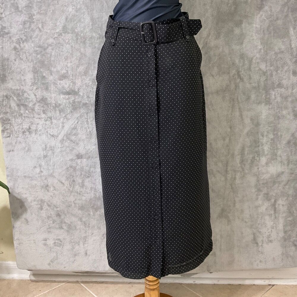 NWT Women's Belted Maxi Skirt Size 6 Black White Polka Dots lined